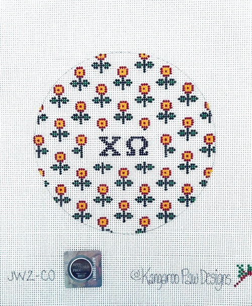 Sorority JW2 CO w/allover flowers-Chi Omega 4.75" Round 18 Mesh Officially Licensed Kangaroo Paw Designs