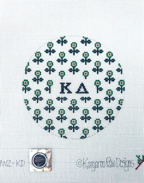 Sorority JW2 KD w/allover flowers-Kappa Delta 4.75" Round 18 Mesh Officially Licensed Kangaroo Paw Designs