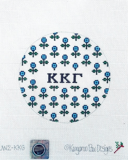 Sorority JW2 KKG w/allover flowers-Kappa Kappa Gamma  4.75" Round 18 Mesh Officially Licensed Kangaroo Paw Designs