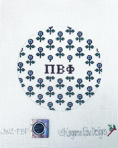 Sorority JW2 PBP w/allover flowers-Pi Beta Phi 4.75" Round 18 Mesh Officially Licensed Kangaroo Paw Designs