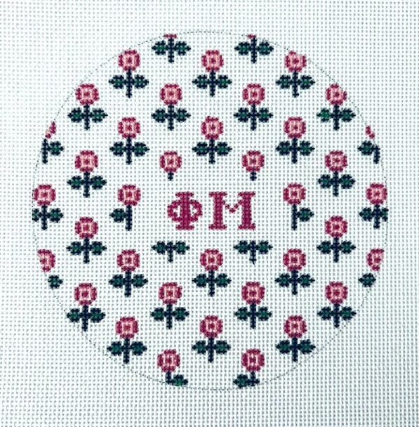 Sorority JW2 PM w/allover flowers-Phi Mu 4.75" Round 18 Mesh Officially Licensed Kangaroo Paw Designs