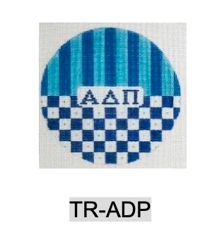Sorority TR ADP  w/stripes and checks-Alpha Delta Pi 4.75" Round 18 Mesh Officially Licensed Kangaroo Paw Designs