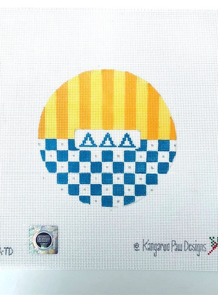 Sorority TR TD w/stripes and checks-Delta Delta Delta 4.75" Round 18 Mesh Officially Licensed Kangaroo Paw Designs