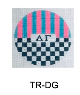 Sorority TR DG  w/stripes and checks-Delta Gamma 4.75" Round 18 Mesh Officially Licensed Kangaroo Paw Designs