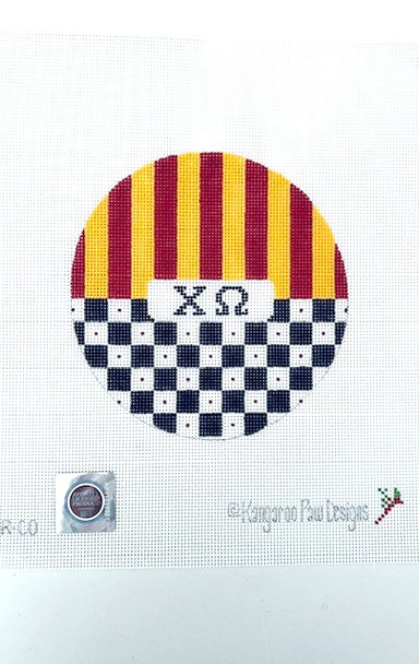 Sorority TR CO w/stripes and checks-Chi Omega 4.75" Round 18 Mesh Officially Licensed Kangaroo Paw Designs