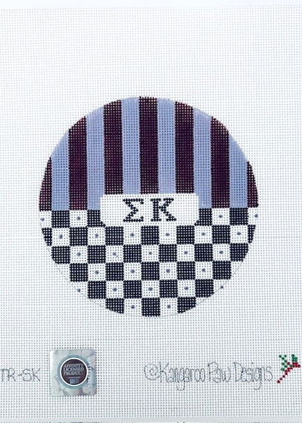 Sorority TR SK w/stripes and checks-Sigma Kappa 4.75" Round 18 Mesh Officially Licensed Kangaroo Paw Designs