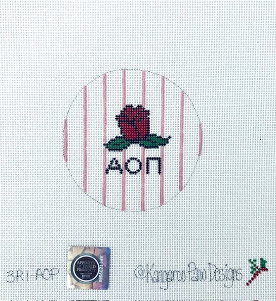Sorority 3R1 AOP w/mascot-Alpha Omicron Pi 3" Round 18 Mesh Officially Licensed Kangaroo Paw Designs