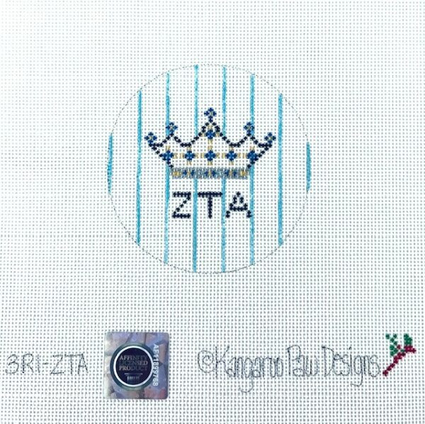 Sorority 3R1 ZTA w/mascot-Zeta Tau Alpha 3" Round 18 Mesh Officially Licensed Kangaroo Paw Designs