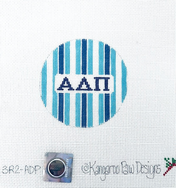 Sorority 3R2 ADP w/stripes-Alpha Delta Pi 3" Round 18 Mesh Officially Licensed Kangaroo Paw Designs