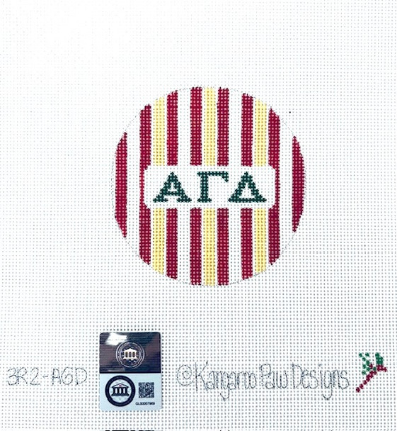 Sorority 3R2 AGD w/stripes-Alpha Gamma Delta 3" Round 18 Mesh Officially Licensed Kangaroo Paw Designs