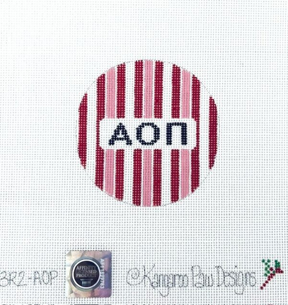Sorority 3R2 AOP w/stripes-Alpha Omicron Pi 3" Round 18 Mesh Officially Licensed Kangaroo Paw Designs