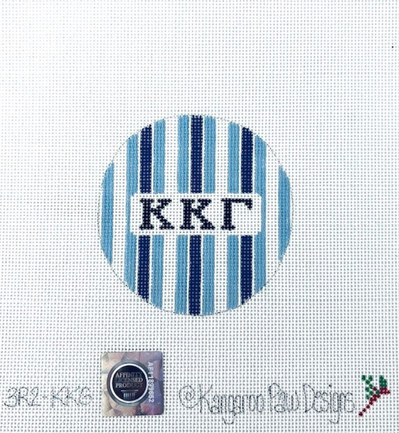Sorority 3R2 KKG w/stripes-Kappa Kappa Gamma 3" Round 18 Mesh Officially Licensed Kangaroo Paw Designs