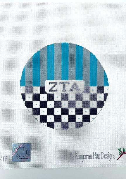 Sorority 3RT ZTA w/checks and stripes-Zeta Tau Alpha 3" Round 18 Mesh Officially Licensed Kangaroo Paw Designs