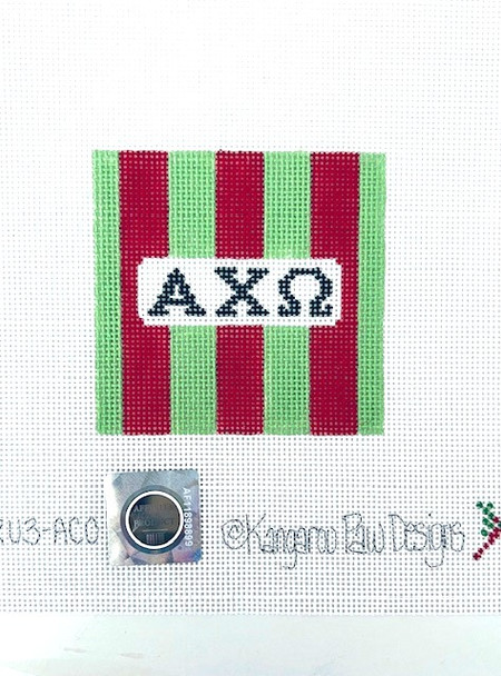 Sorority RU3 ACO rugby stripe Alpha Chi Omega 3" Square 18 Mesh Officially Licensed Kangaroo Paw Designs