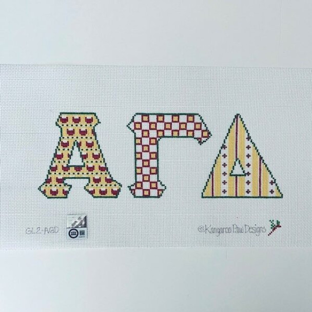 Sorority GL2 AGD multi pattern letters-Alpha Gamma Delta 4.25" x 13" 13 Mesh Officially Licensed Kangaroo Paw Designs