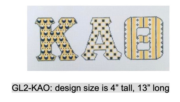 Sorority GL2 KAO multi pattern letters-Kappa Alpha Theta 4.25" x 13" 13 Mesh Officially Licensed Kangaroo Paw Designs