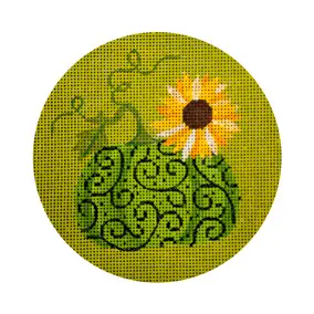 Holiday JPH104 Green Pumpkin & Sunflower Ornament 4.5 Diameter 18 Mesh JP Needlepoint