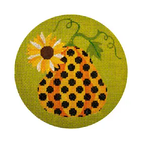 Holiday JPH105 Light Orange Pumpkin & Sunflower Ornament 4.5 Diameter 18 Mesh JP Needlepoint