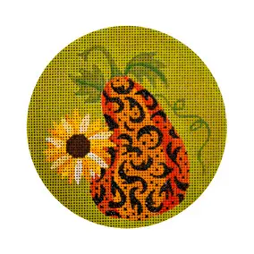 Holiday JPH106 Orange Pumpkin & Sunflower Ornament 4.5 Diameter 18 Mesh JP Needlepoint