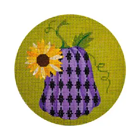 Holiday PH107 Purple Pumpkin & Sunflower Ornament 4.5 Diameter 18 Mesh JP Needlepoint