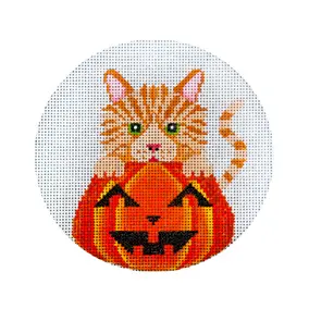 Holiday H252 Orange Tabby in Pumpkin 4.5 Diameter 18 Mesh JP Needlepoint