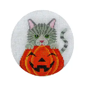 Holiday H254 Silver Tabby in Pumpkin 4.5 Diameter 18 Mesh JP Needlepoint