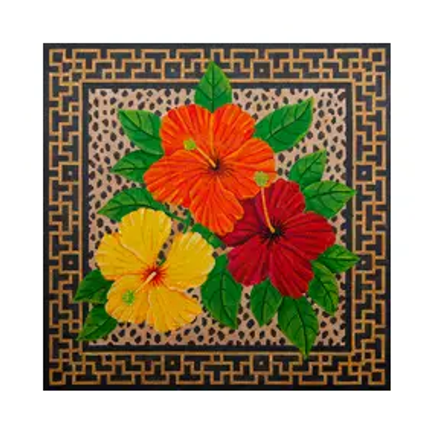 VEGETATION V123-B Hibiscus w/Cheetah Skin 16X16 13 Mesh JP Needlepoint