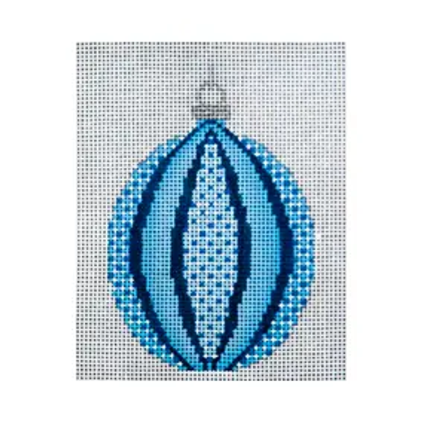 CHRISTMAS X304-5 Blue Stripes on Lt. Blue Ornament 18 Mesh JP Needlepoint