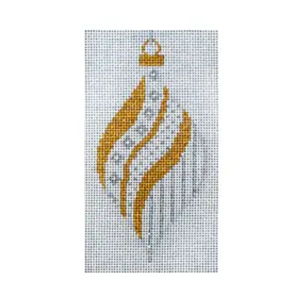 CHRISTMAS X305-9 Silver & Gold Teardrop Ornament 18 Mesh JP Needlepoint