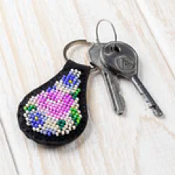 Bead embroidery kit on artificial leather Key ring FLBB-092 by Wonderland Crafts