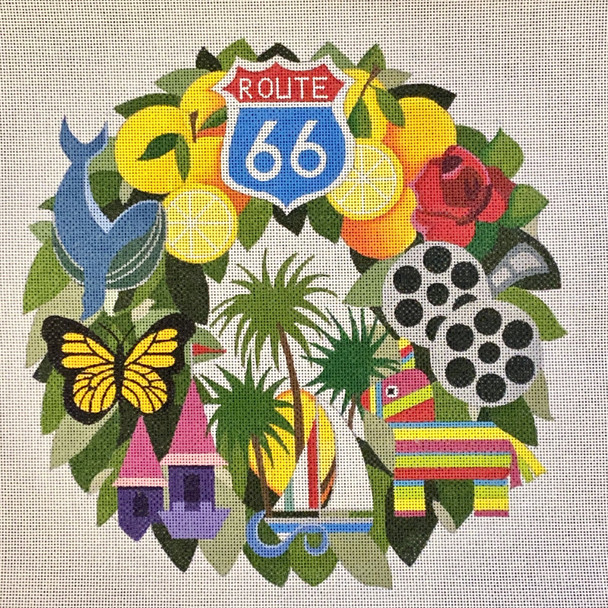 HO2195 SOUTHERN CALIFORNIA WREATH 10" wide by 10" tall 18 Mesh Raymond Crawford Designs