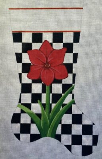 HO2333 CHECKERED AMARYLLIS STOCKING 19 inch stocking, 18 Mesh Raymond Crawford Designs