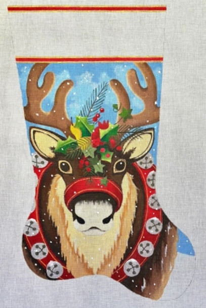HO2382 REINDEER STOCKING 21.5 inches, 18 Mesh Raymond Crawford Designs