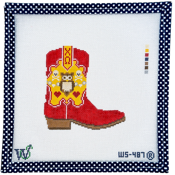SORORITY BOOT WS-487 Chi Omega Boot 4" wide by 4" tall 18 WIPSTITCH Needleworks!