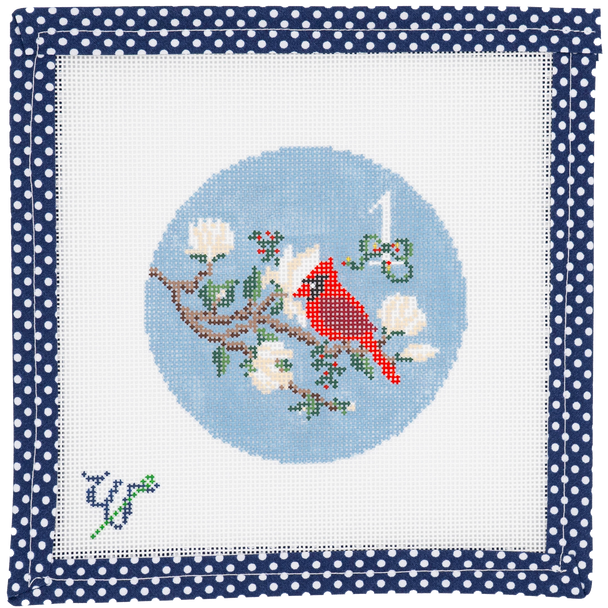 TWELVE DAYS OF SOUTHERN CHRISTMA WS-12SD-01 Cardinal in a Magnolia Tree 4" round 18 Mesh WIPSTITCH Needleworks!