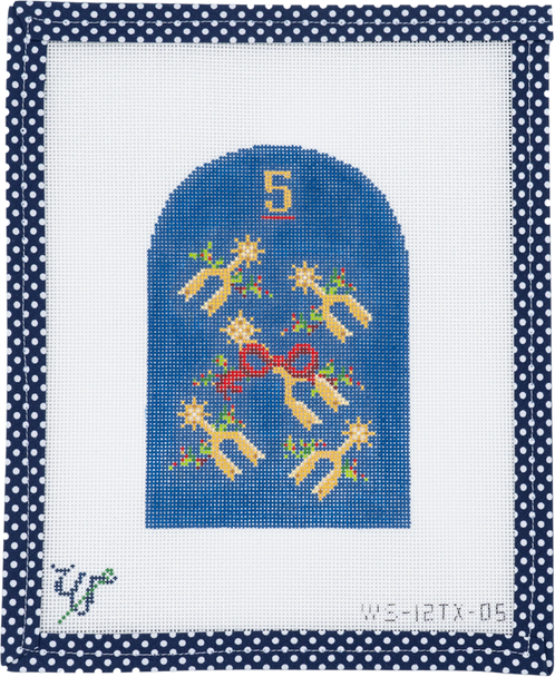 TWELVE DAYS OF TEXMAS WS-12TX-05 Five Golden Spurs 4" wide by 5.5" tall  18 Mesh WIPSTITCH Needleworks!