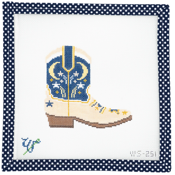 WS-251 Moon & Stars COWBOY BOOTS 4" wide by 4" tall 18 Mesh WIPSTITCH Needleworks!