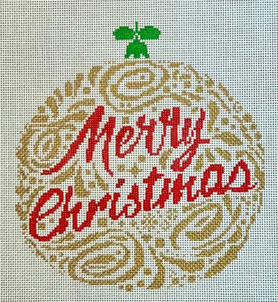 BP-100 Merry Christmas Ornament - Gold  6 x 6 ¾  18 Mesh BP DESIGNS