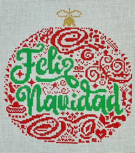 BP-102 Feliz Navidad Ornament - Red 6 x 6 ¾  18 Mesh BP DESIGNS
