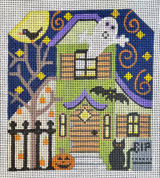 CH-782 Green Haunted House 4 ½ x 5 18  Mesh With Stitch Guide CH Designs