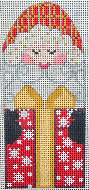 CH-1287 Santa with Red Present 2 ¼ x 5 18 Mesh CH Designs