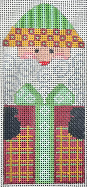 CH-1288 Santa with Burgundy Present 2 ¼ x 5 18 Mesh CH Designs