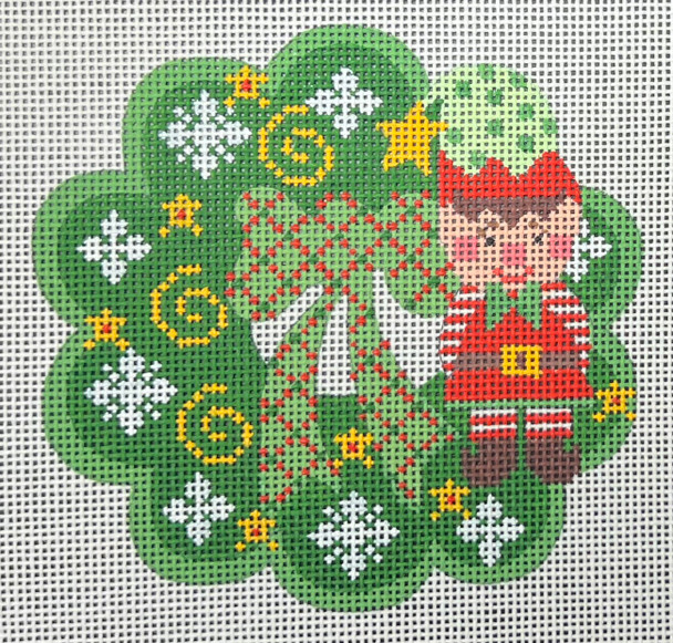 CH-1292 Wreath Ornament - Elf  4 ¼ x 4 ¼ 18 Mesh CH Designs