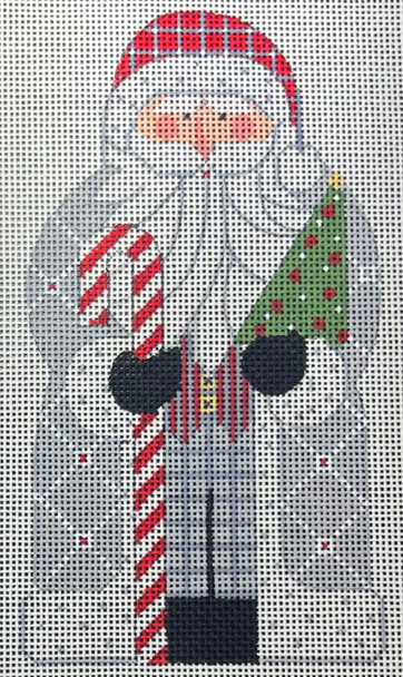 CH-1388 Father Christmas - Grey holing Tree and Candy Cane 3 ½ x 6 ¼  18 Mesh CH Designs