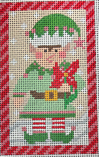 CH-1545 Elf Holding Poinsettia 3 ½ x 5 ½ 13 Mesh CH Designs