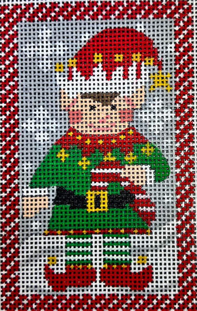 CH-1552 Elf Holding Candy Cane 2 ½ x 4 18 Mesh CH Designs
