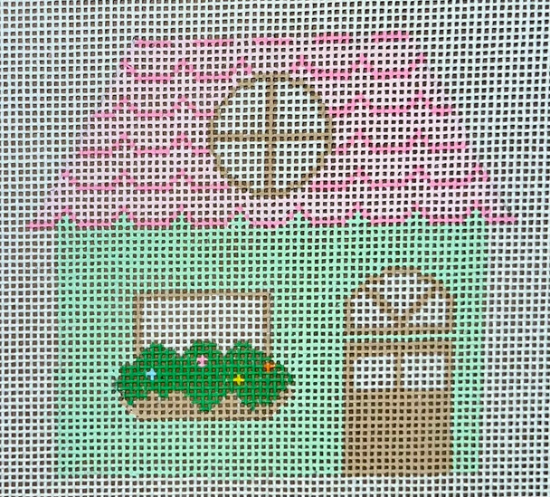 HB-403 Cottage - Green & Pink 4 x 4 18 Mesh Stitch Guide Included Hummingbird Designs