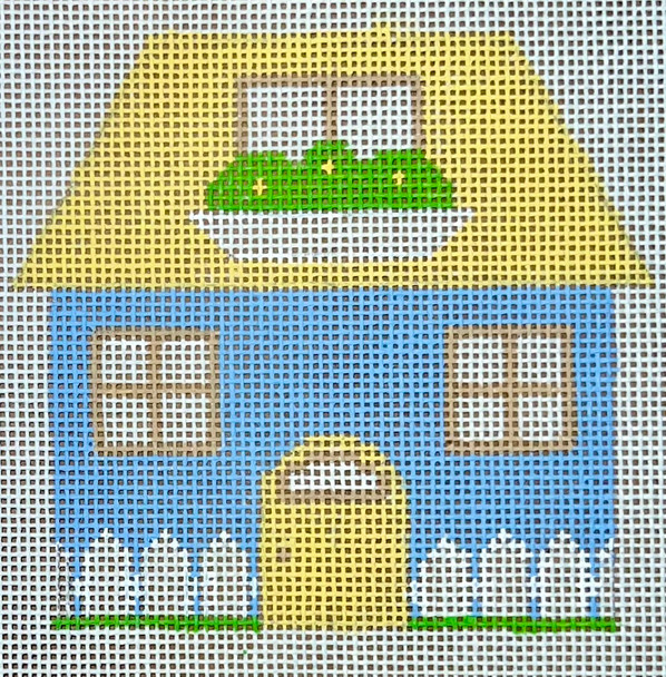 HB-406 Cottage - Blue & Yellow 4 x 4 18 Mesh Stitch Guide Included Hummingbird Designs