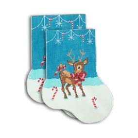Christmas Midi Stocking MC40 Retro Reindeer Shelly Tribbey Designs Stocking 9” Tall 18 Mesh