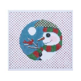 Christmas Ornament C111 Christmas Snowman/Dotted Border 5.5"SQ 18 Mesh Shelly Tribbey Designs
